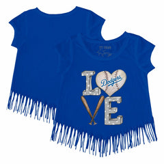Los Angeles Dodgers Tiny Turnip Girls Youth Baseball Love Fringe T-Shirt discount