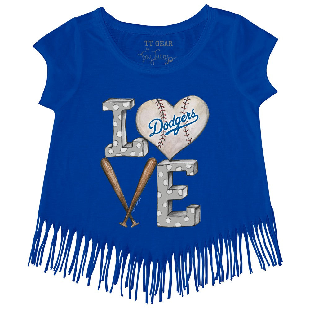 Los Angeles Dodgers Tiny Turnip Girls Youth Baseball Love Fringe T-Shirt discount