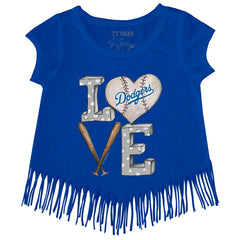 Los Angeles Dodgers Tiny Turnip Girls Youth Baseball Love Fringe T-Shirt discount