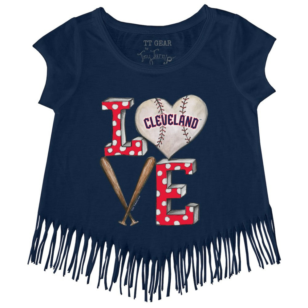 Cleveland Guardians Tiny Turnip Girls Youth Baseball Love Fringe T-Shirt Clearance