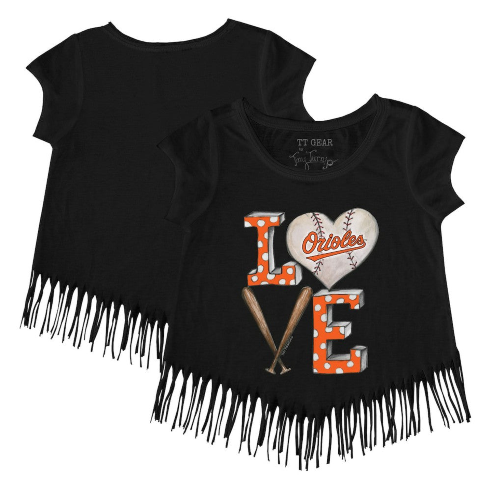 Baltimore Orioles Tiny Turnip Girls Youth Baseball Love Fringe T-Shirt Lifestyle