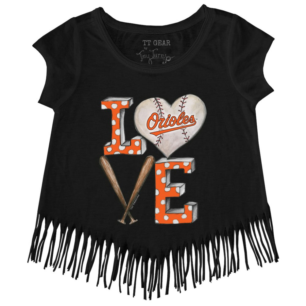 Baltimore Orioles Tiny Turnip Girls Youth Baseball Love Fringe T-Shirt Lifestyle