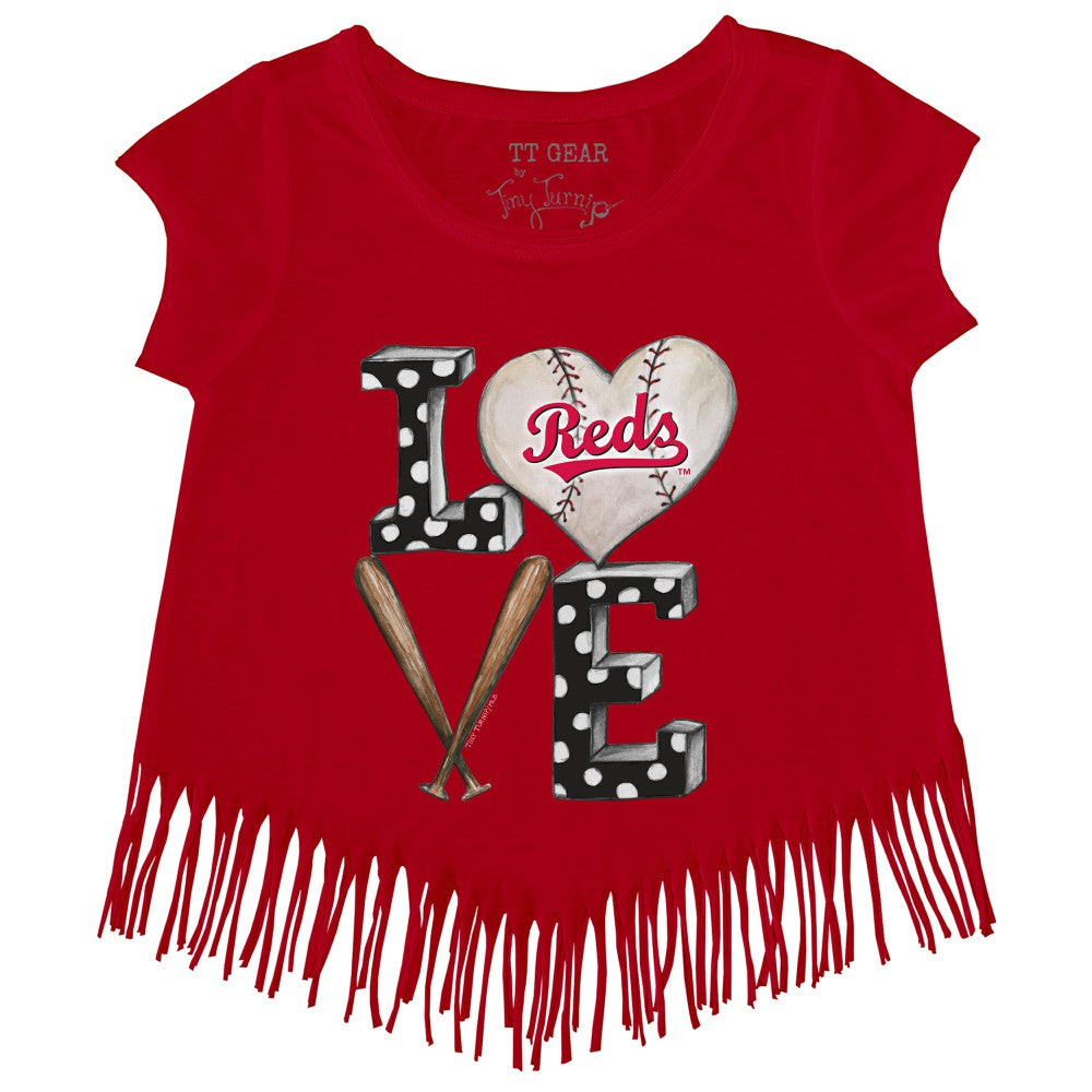 Cincinnati Reds Tiny Turnip Girls Youth Baseball Love Fringe T-Shirt discount