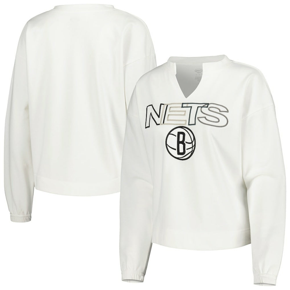 NBA - Brooklyn Nets Concepts Sport Women's Sunray Notch Neck Long Sleeve Top - White