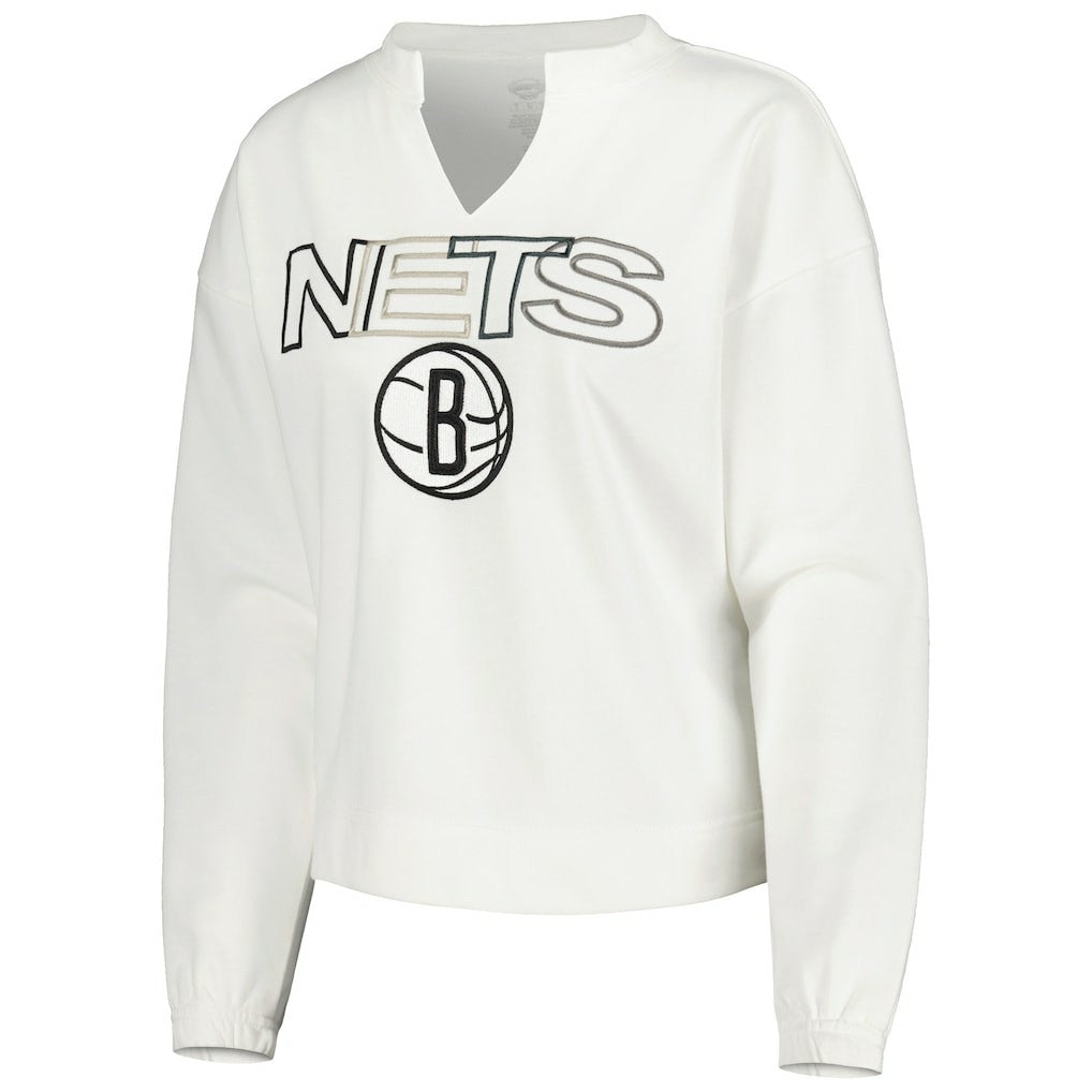 NBA - Brooklyn Nets Concepts Sport Women's Sunray Notch Neck Long Sleeve Top - White