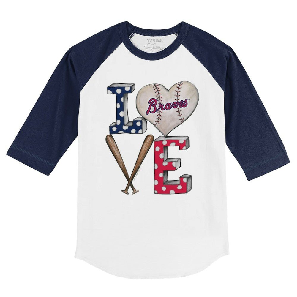 Atlanta Braves Tiny Turnip Youth Baseball Love 3/4-Sleeve Raglan T-Shirt Clearance