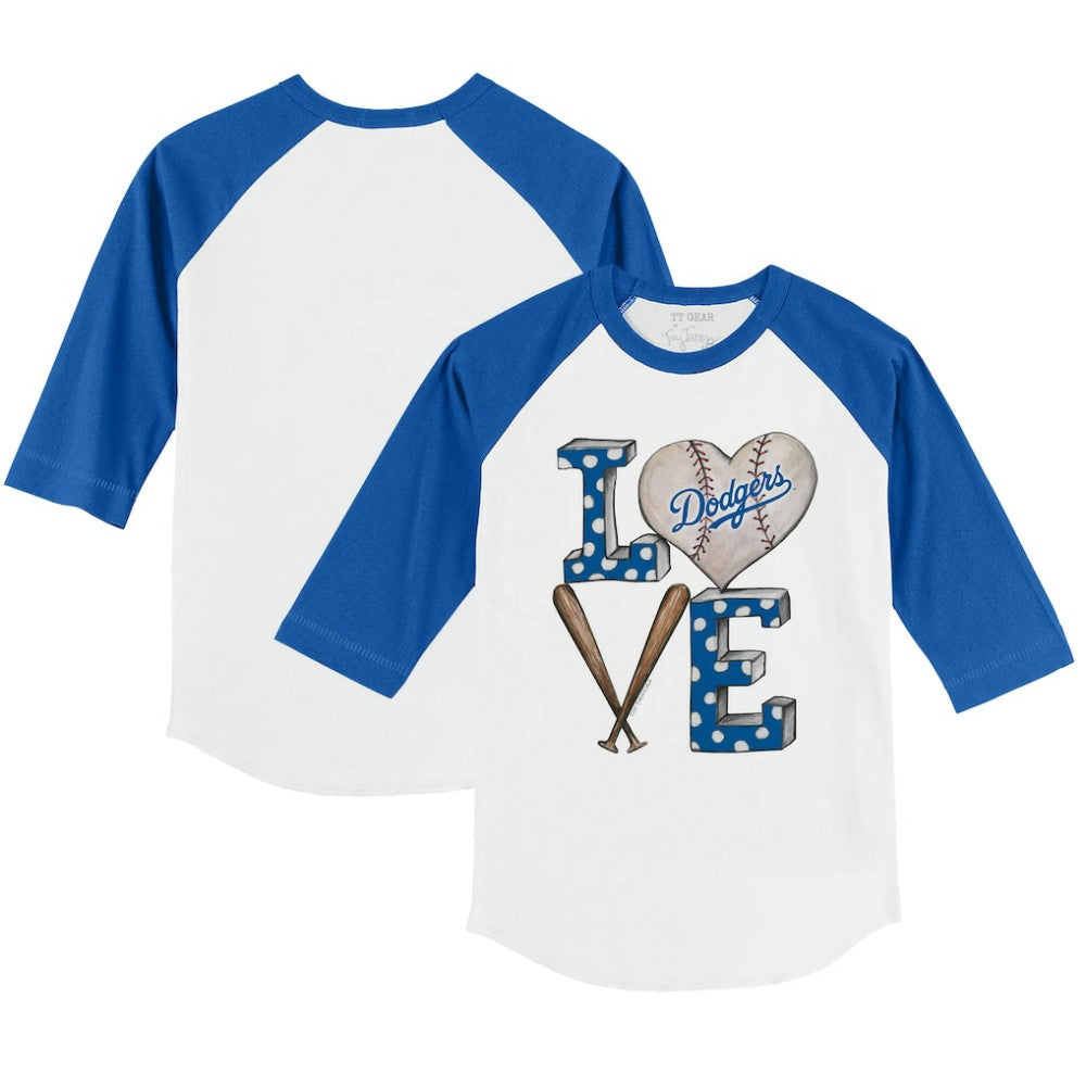 Los Angeles Dodgers Tiny Turnip Youth Baseball Love 3/4-Sleeve Raglan T-Shirt Lifestyle