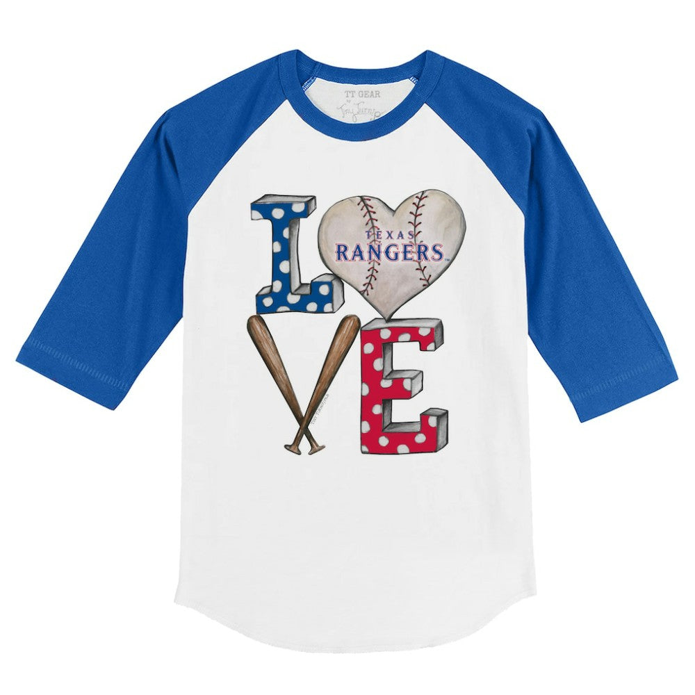 Texas Rangers Tiny Turnip Youth Baseball Love 3/4-Sleeve Raglan T-Shirt Clearance