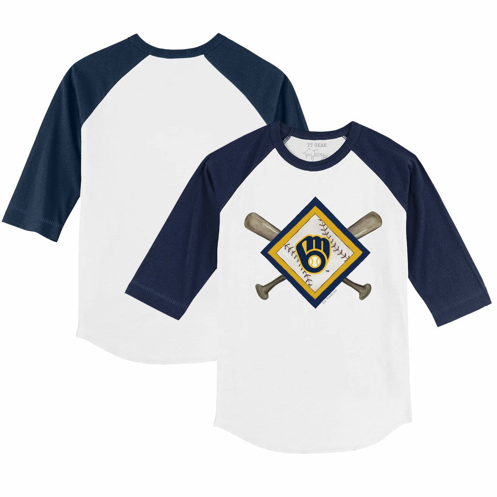 Milwaukee Brewers Tiny Turnip Youth Diamond Cross Bats 3/4-Sleeve Raglan T-Shirt for sale