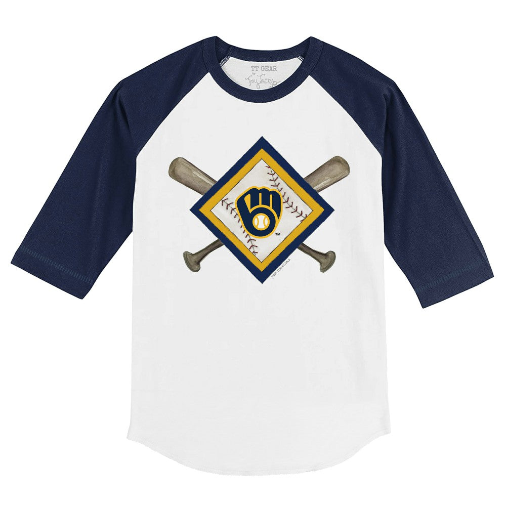 Milwaukee Brewers Tiny Turnip Youth Diamond Cross Bats 3/4-Sleeve Raglan T-Shirt for sale