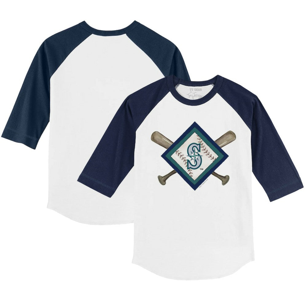 Seattle Mariners Tiny Turnip Youth Diamond Cross Bats 3/4-Sleeve Raglan T-Shirt Lifestyle