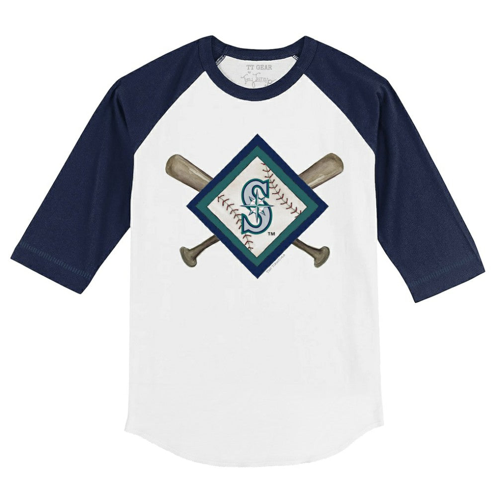 Seattle Mariners Tiny Turnip Youth Diamond Cross Bats 3/4-Sleeve Raglan T-Shirt Lifestyle