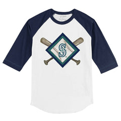 Seattle Mariners Tiny Turnip Youth Diamond Cross Bats 3/4-Sleeve Raglan T-Shirt Lifestyle