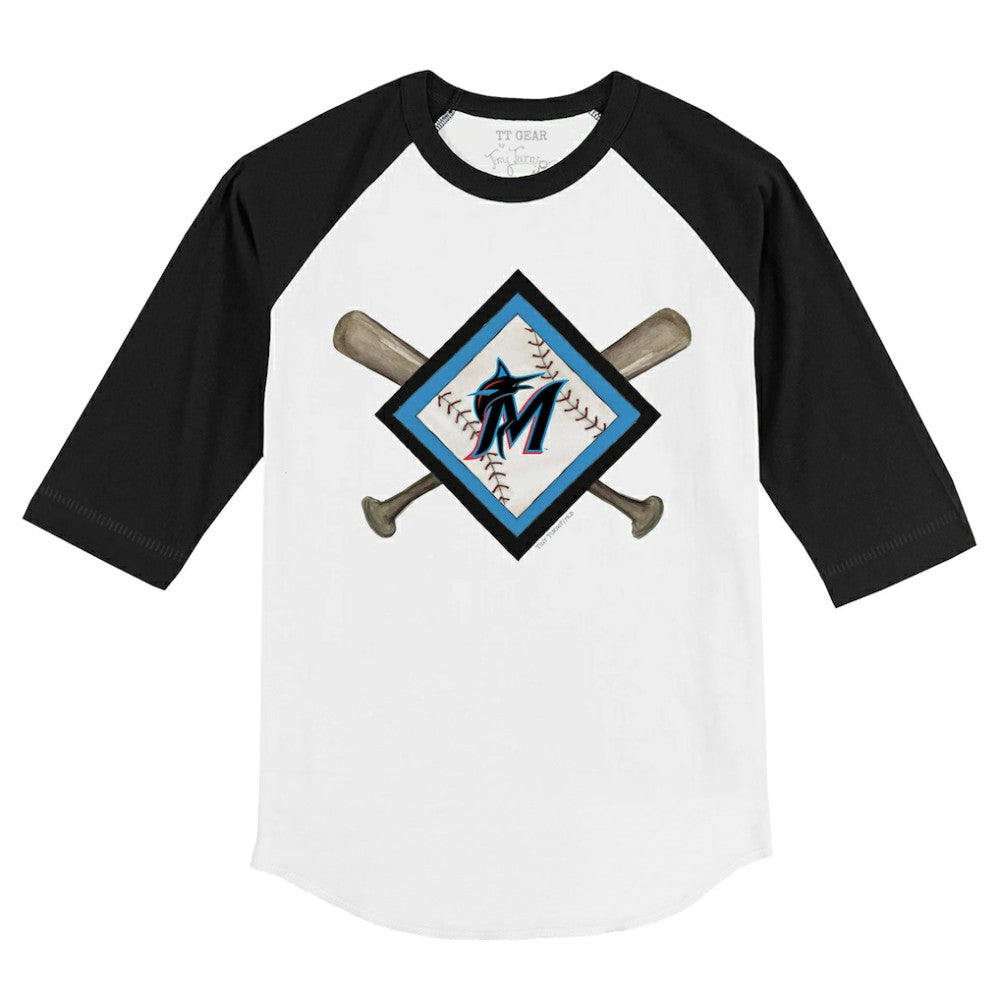 Miami Marlins Tiny Turnip Youth Diamond Cross Bats 3/4-Sleeve Raglan T-Shirt Sale