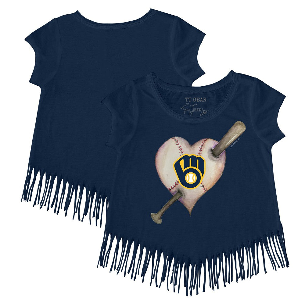 Milwaukee Brewers Tiny Turnip Girls Youth Heart Bat Fringe T-Shirt Lifestyle