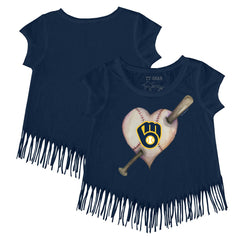 Milwaukee Brewers Tiny Turnip Girls Youth Heart Bat Fringe T-Shirt Lifestyle