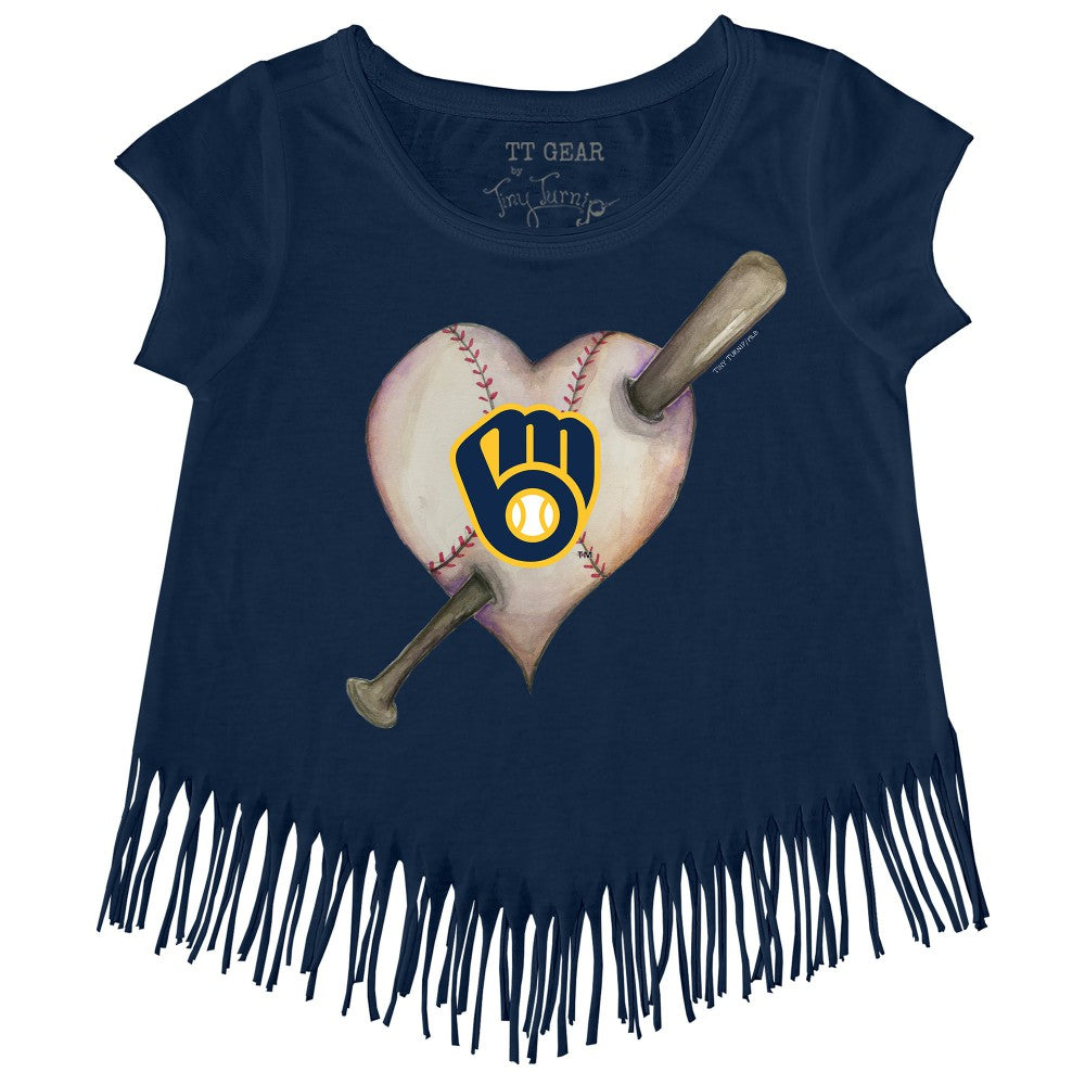 Milwaukee Brewers Tiny Turnip Girls Youth Heart Bat Fringe T-Shirt Lifestyle