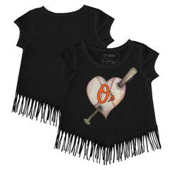 Baltimore Orioles Tiny Turnip Girls Youth Heart Bat Fringe T-Shirt Lifestyle