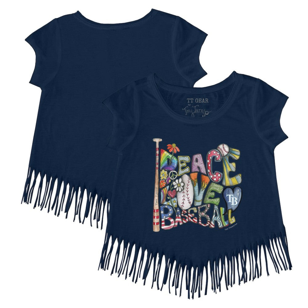 Tampa Bay Rays Tiny Turnip Girls Youth Peace Love Baseball Fringe T-Shirt Lifestyle