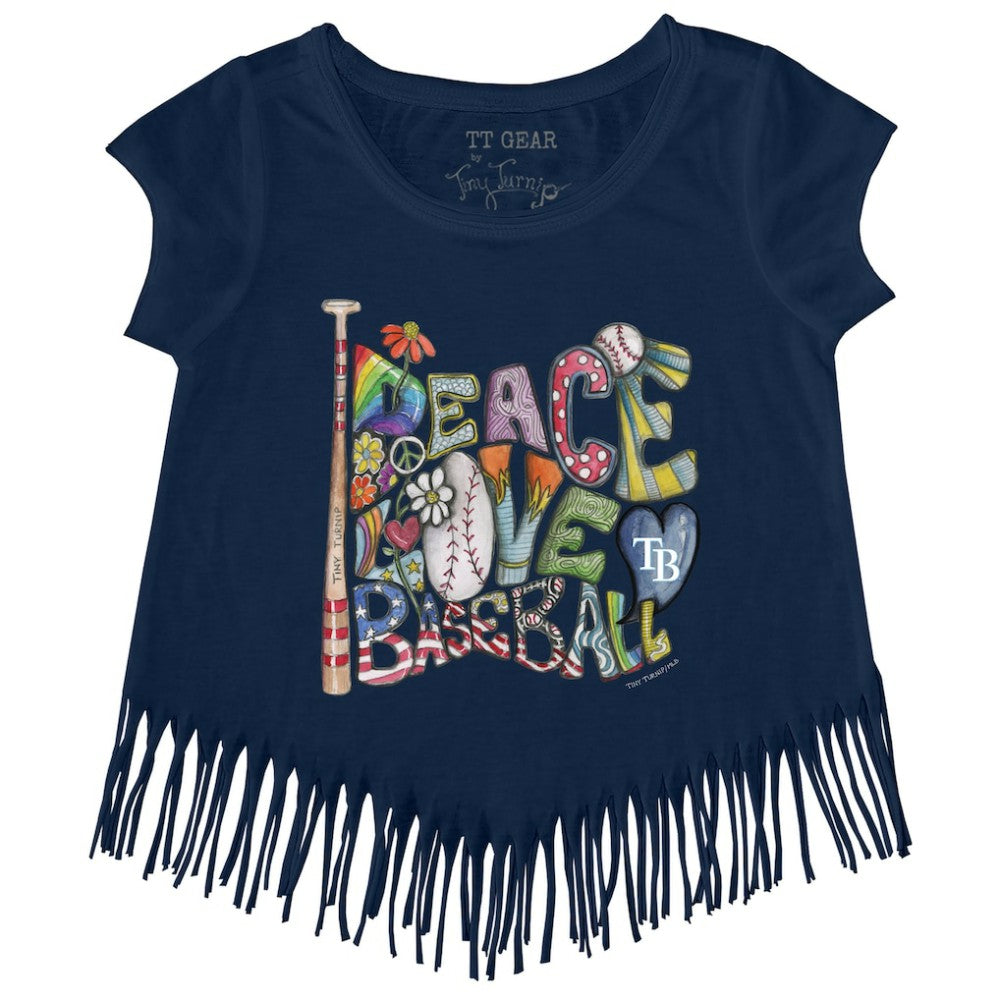 Tampa Bay Rays Tiny Turnip Girls Youth Peace Love Baseball Fringe T-Shirt Lifestyle
