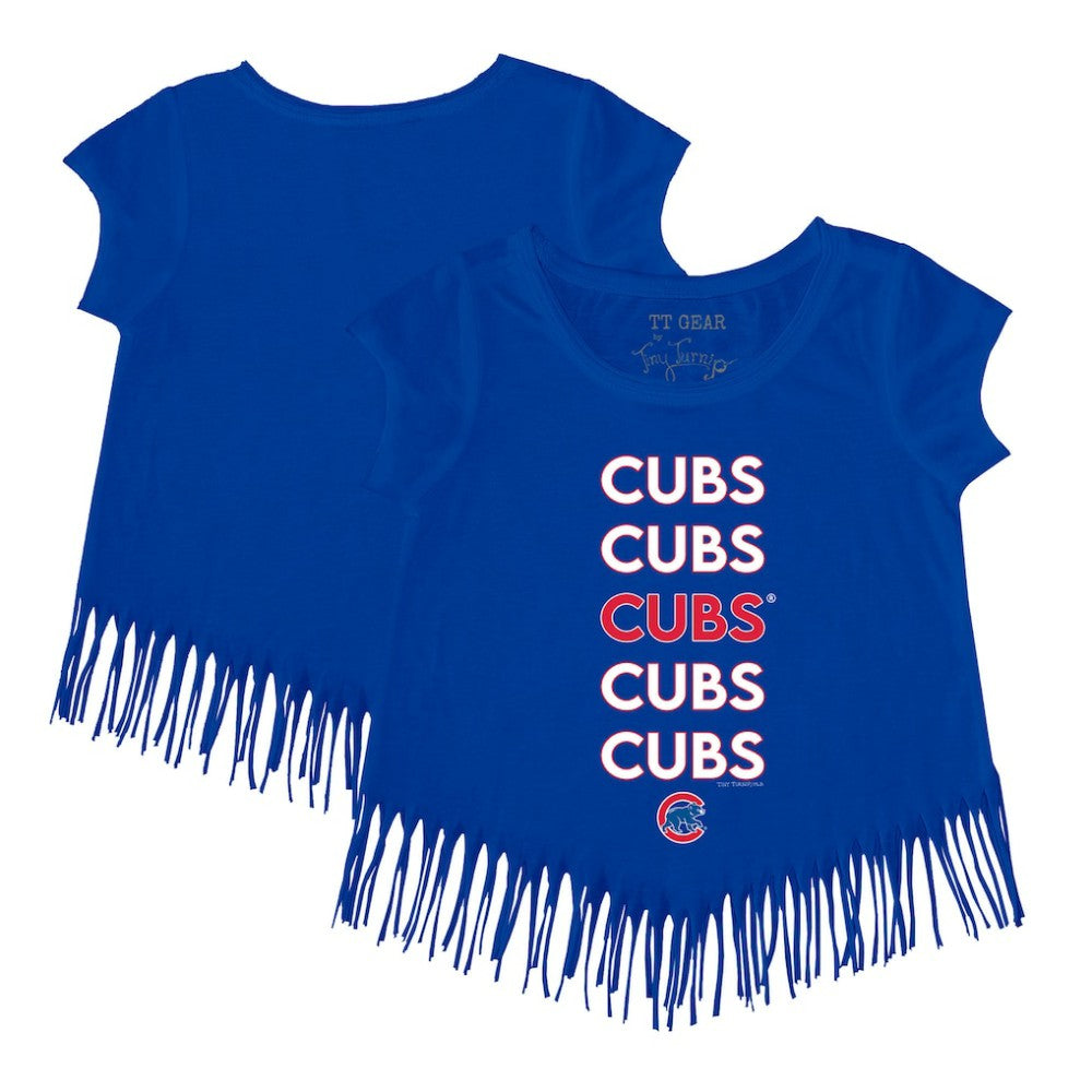 Chicago Cubs Tiny Turnip Girls Youth Stacked Fringe T-Shirt Sale