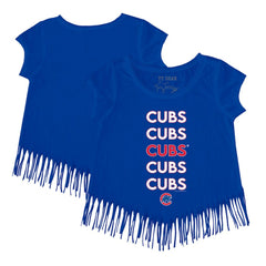 Chicago Cubs Tiny Turnip Girls Youth Stacked Fringe T-Shirt Sale
