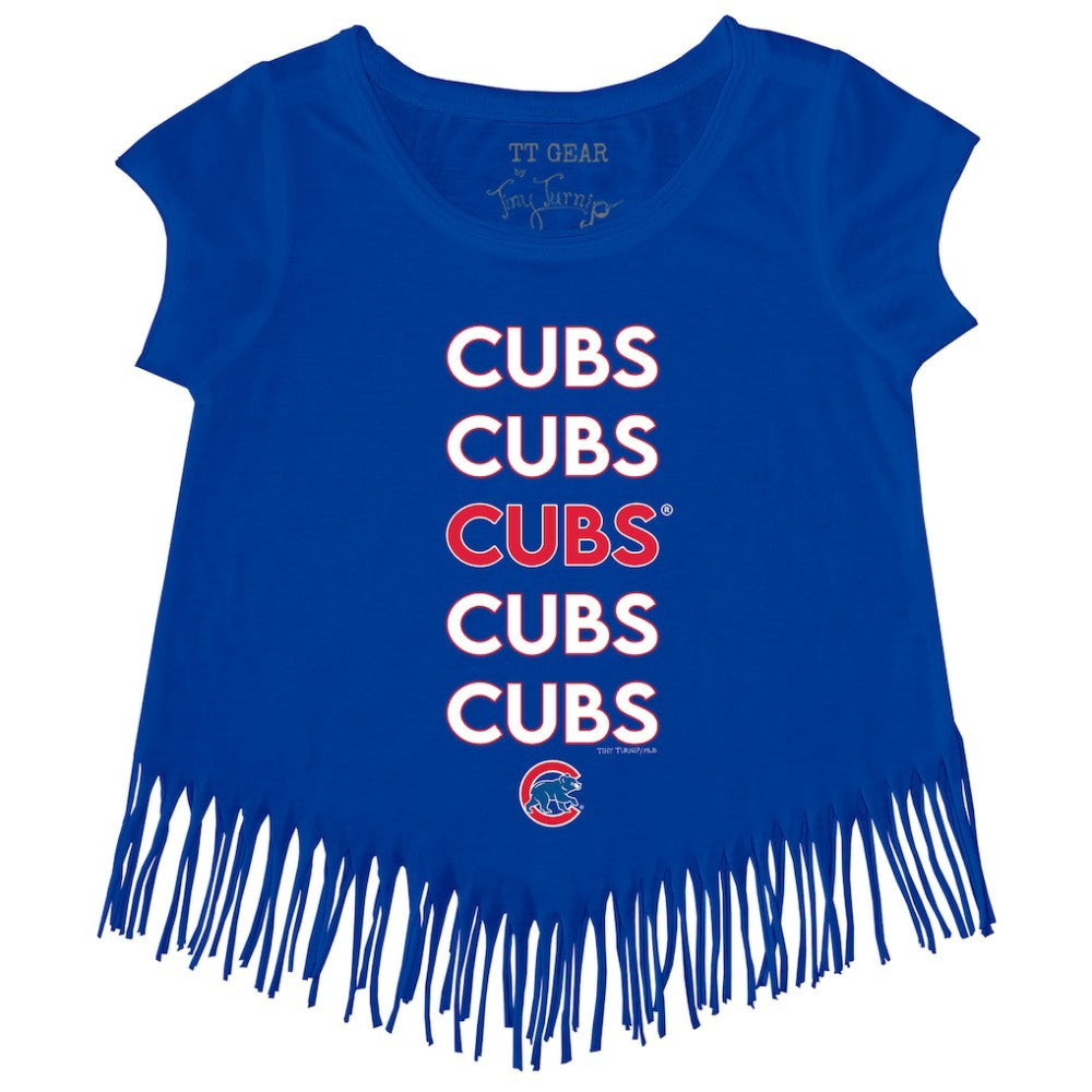 Chicago Cubs Tiny Turnip Girls Youth Stacked Fringe T-Shirt Sale