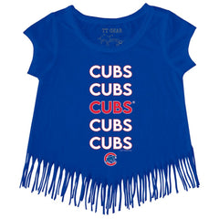Chicago Cubs Tiny Turnip Girls Youth Stacked Fringe T-Shirt Sale