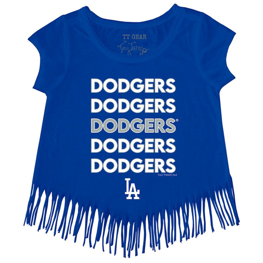 Los Angeles Dodgers Tiny Turnip Girls Youth Stacked Fringe T-Shirt Online