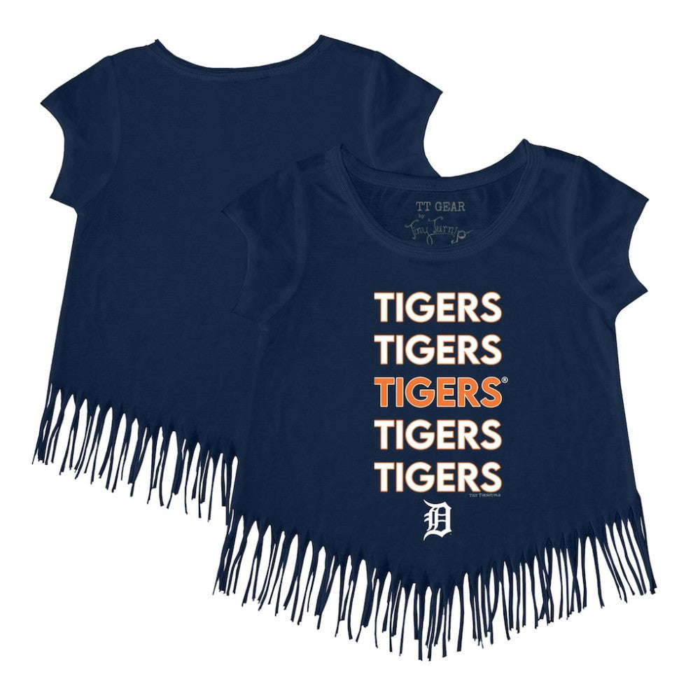 Detroit Tigers Tiny Turnip Girls Youth Stacked Fringe T-Shirt Clearance