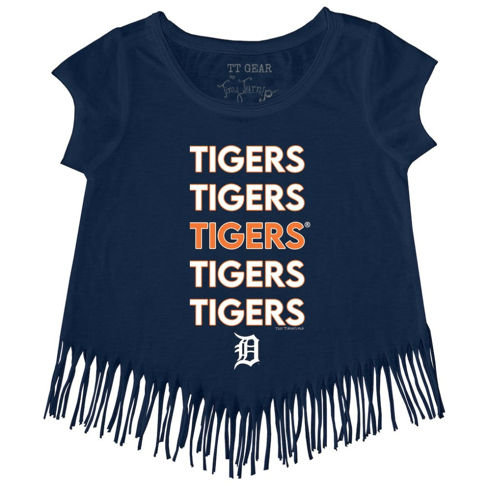 Detroit Tigers Tiny Turnip Girls Youth Stacked Fringe T-Shirt Clearance