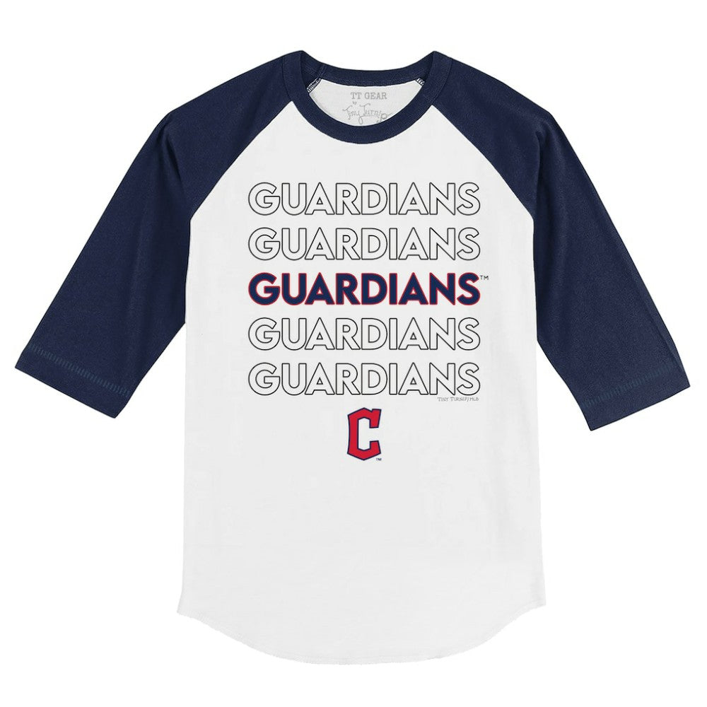 Cleveland Guardians Tiny Turnip Youth Stacked 3/4-Sleeve Raglan T-Shirt Lifestyle