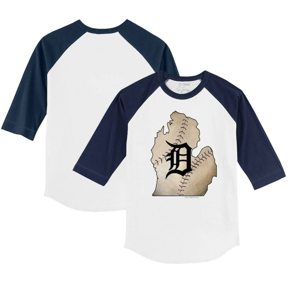 Detroit Tigers Tiny Turnip Youth State Outline 3/4-Sleeve Raglan T-Shirt Lifestyle