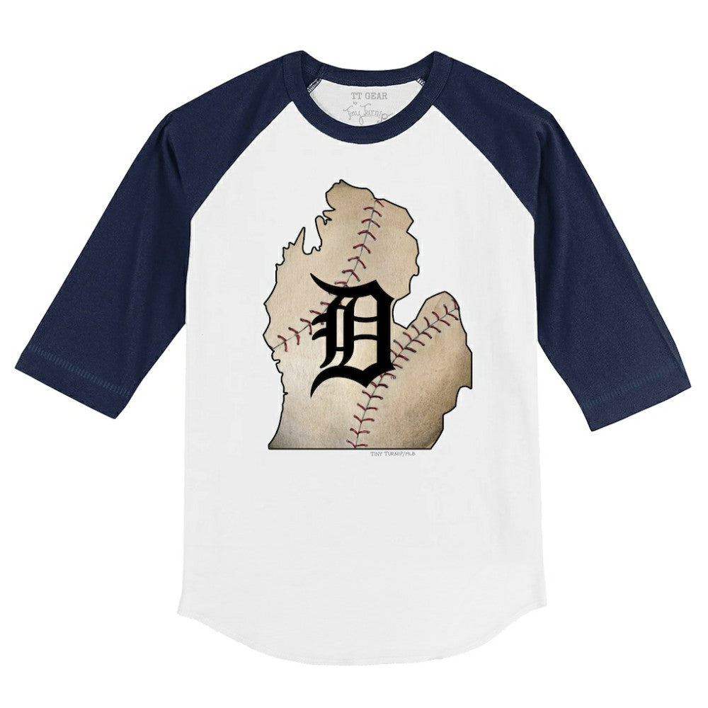 Detroit Tigers Tiny Turnip Youth State Outline 3/4-Sleeve Raglan T-Shirt Lifestyle