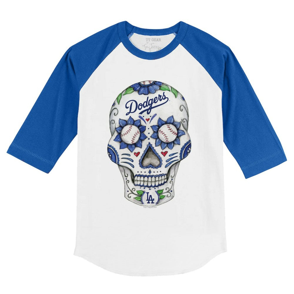 Los Angeles Dodgers Tiny Turnip Youth Sugar Skull 3/4-Sleeve Raglan T-Shirt Lifestyle