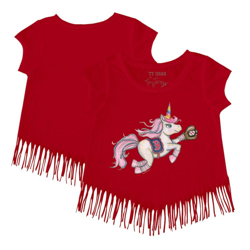 Boston Red Sox Tiny Turnip Girls Youth Unicorn Fringe T-Shirt On Sale
