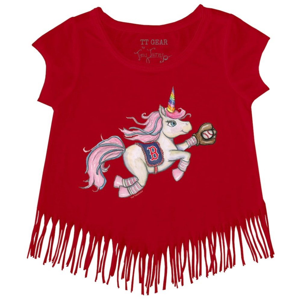 Boston Red Sox Tiny Turnip Girls Youth Unicorn Fringe T-Shirt On Sale
