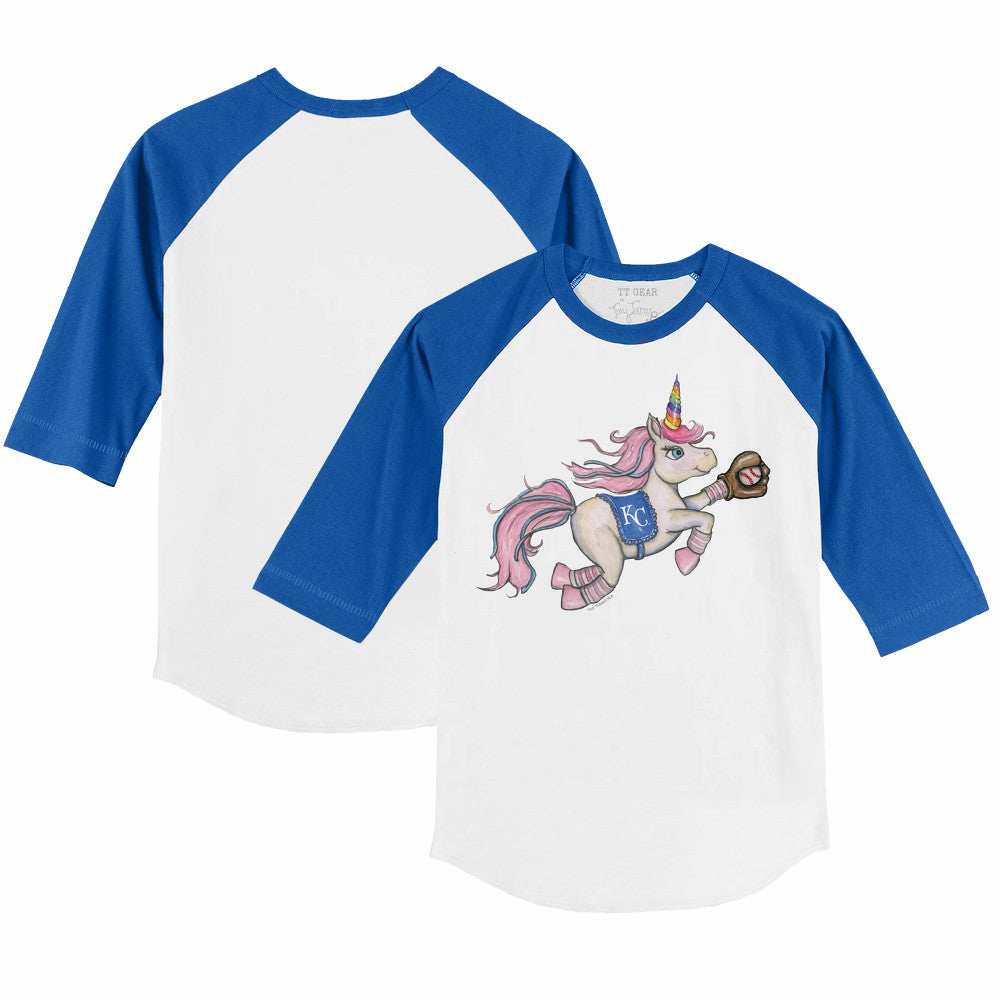Kansas City Royals Tiny Turnip Youth Unicorn 3/4-Sleeve Raglan T-Shirt On Sale
