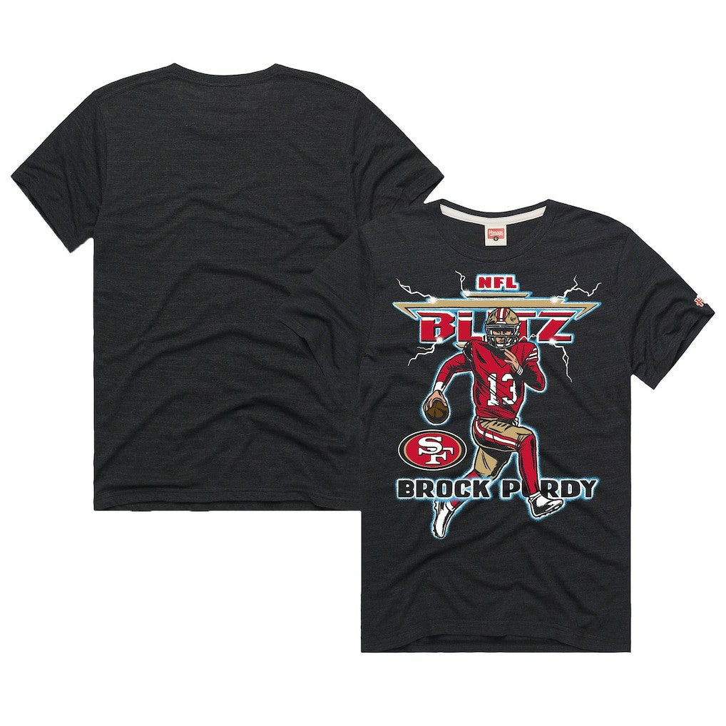 Brock Purdy San Francisco 49ers Homage Unisex NFL Blitz Player Tri-Blend T-Shirt Heathered Black - NFL