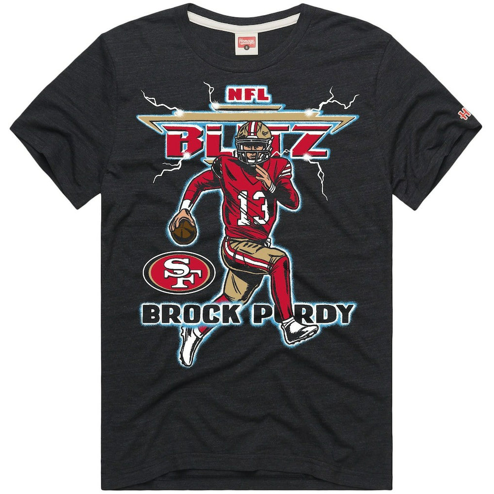 Brock Purdy San Francisco 49ers Homage Unisex NFL Blitz Player Tri-Blend T-Shirt Heathered Black - NFL