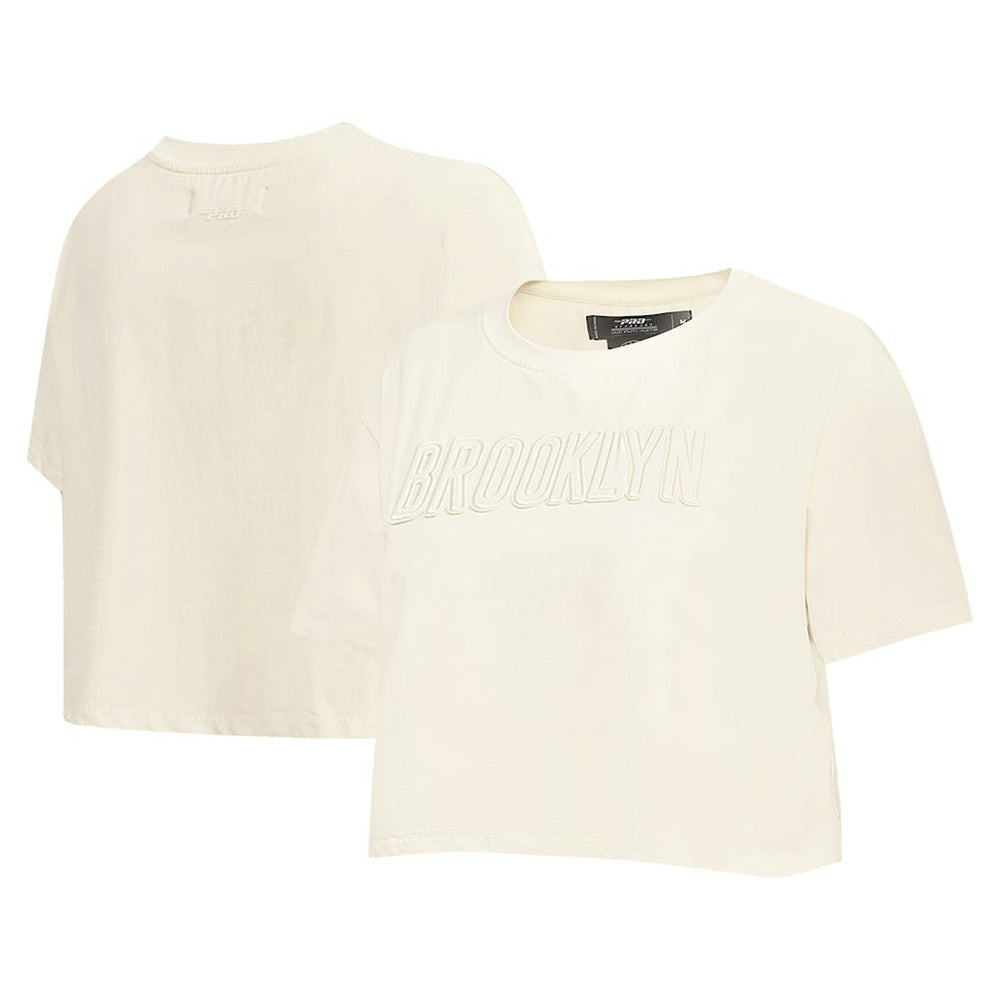 NBA - Brooklyn Nets Pro Standard Women's Neutral Boxy Crop T-Shirt - Cream
