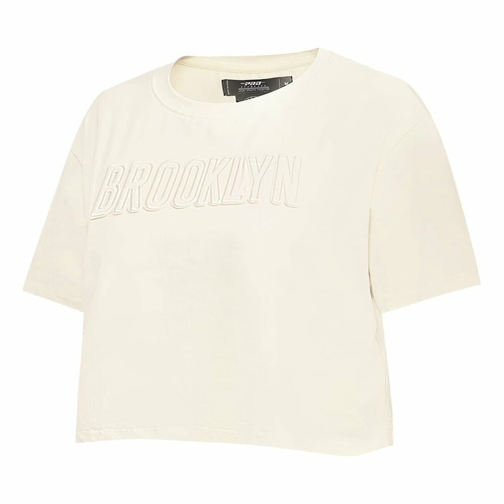 NBA - Brooklyn Nets Pro Standard Women's Neutral Boxy Crop T-Shirt - Cream