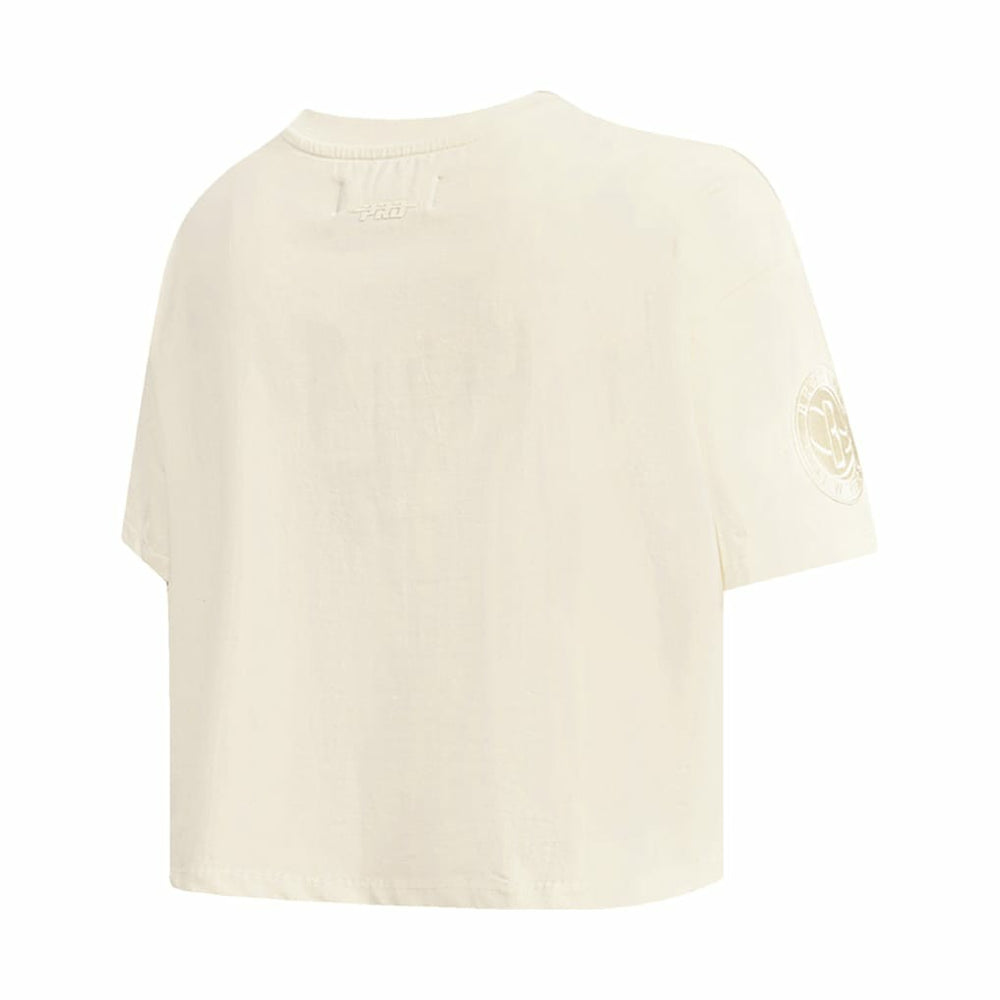 NBA - Brooklyn Nets Pro Standard Women's Neutral Boxy Crop T-Shirt - Cream