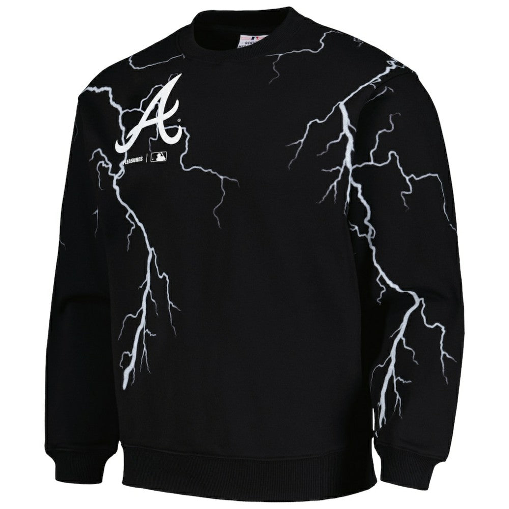 Atlanta Braves PLEASURES Lightning Crewneck Pullover Sweatshirt On Sale
