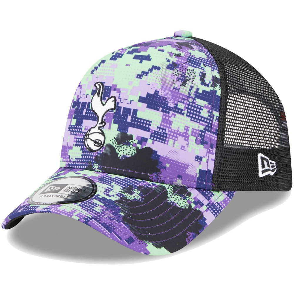 New Era Tottenham Hotspur New Era Black Glitch All Over Print E-Frame Trucker Adjustable Hat
