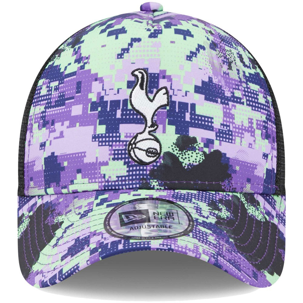 New Era Tottenham Hotspur New Era Black Glitch All Over Print E-Frame Trucker Adjustable Hat