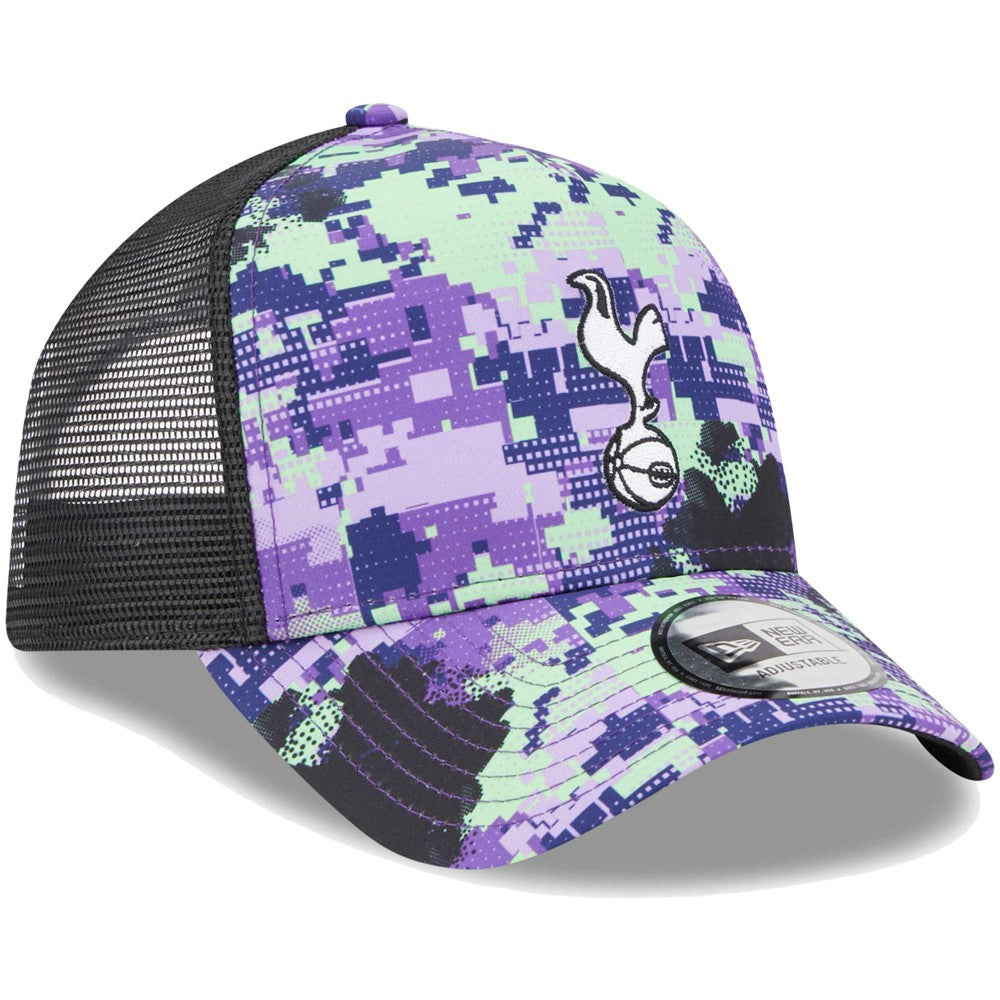 New Era Tottenham Hotspur New Era Black Glitch All Over Print E-Frame Trucker Adjustable Hat