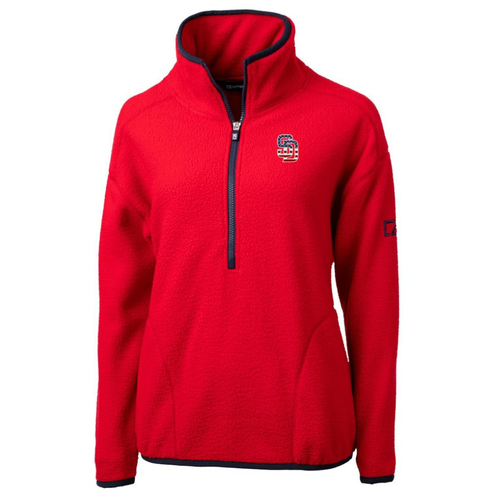 San Diego Padres Cutter & Buck Women's Americana Logo Cascade Eco Sherpa Fleece Half-Zip Pullover Jacket Clearance