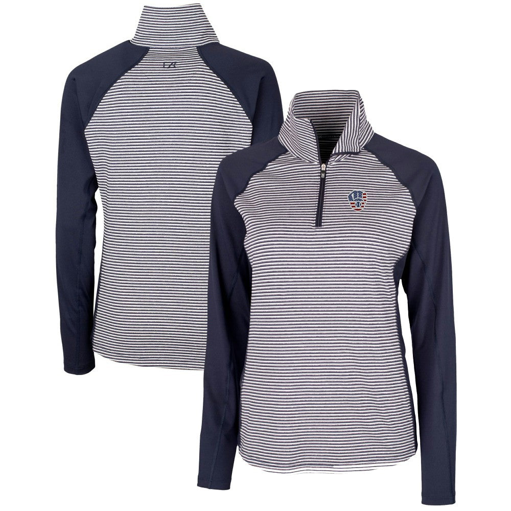 Milwaukee Brewers Cutter & Buck Women's Americana Logo Forge Tonal Stripe Stretch Half-Zip Pullover Top Lifestyle
