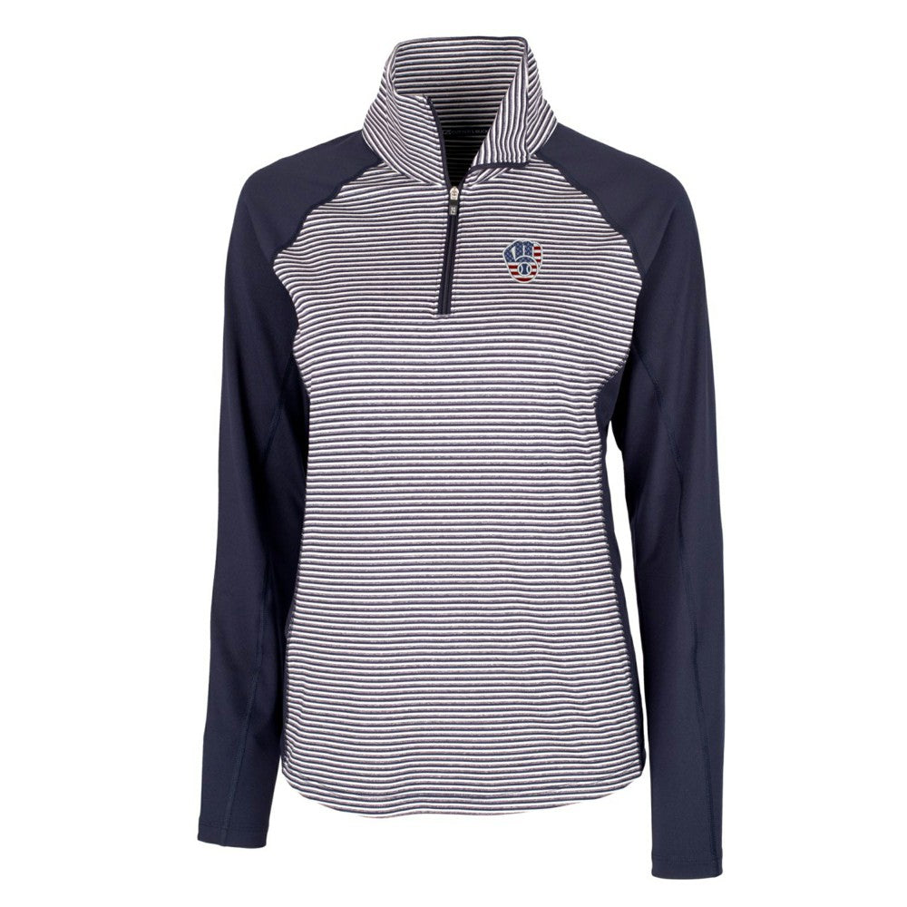Milwaukee Brewers Cutter & Buck Women's Americana Logo Forge Tonal Stripe Stretch Half-Zip Pullover Top Lifestyle